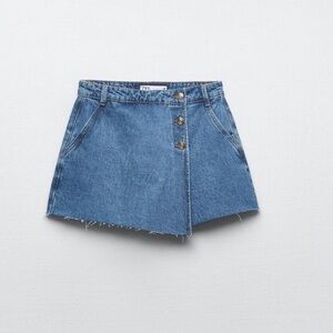 Zara Denim Skort With Gold Buttons